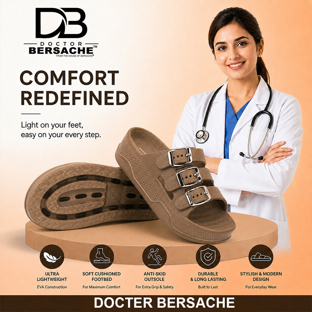 Doctor Bersache Newly Launched Orthopedic Comfort Slider for Women| Diabetic Friendly | Extra Cushioning | Arch Support | Pain Brown-DS116 .