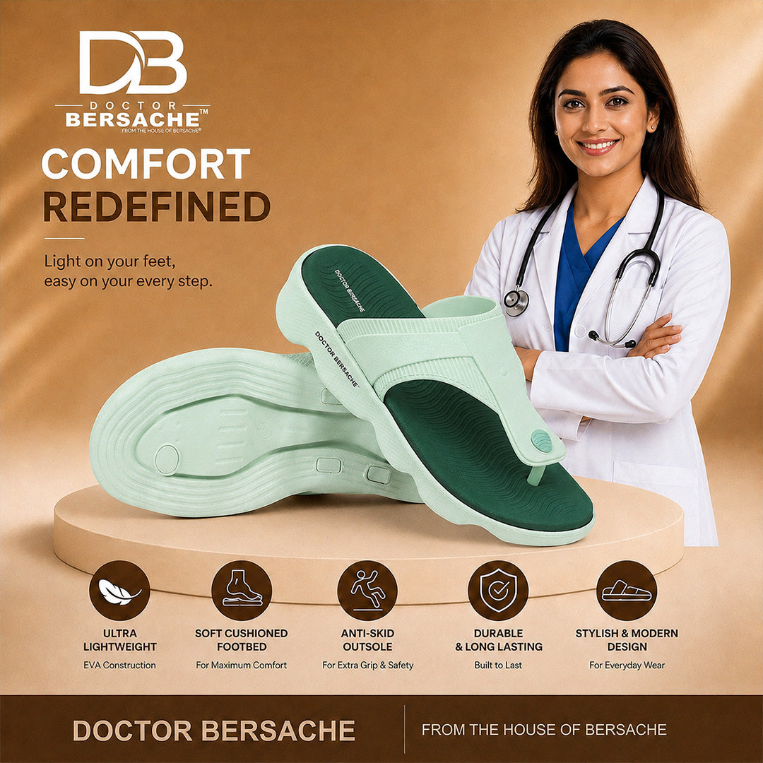Doctor Bersache Newly Launched Orthopedic Comfort Slipper & Flip-Flop for Women | Diabetic Friendly | Extra Cushioning | Arch Support | Pain Green -DS120 .