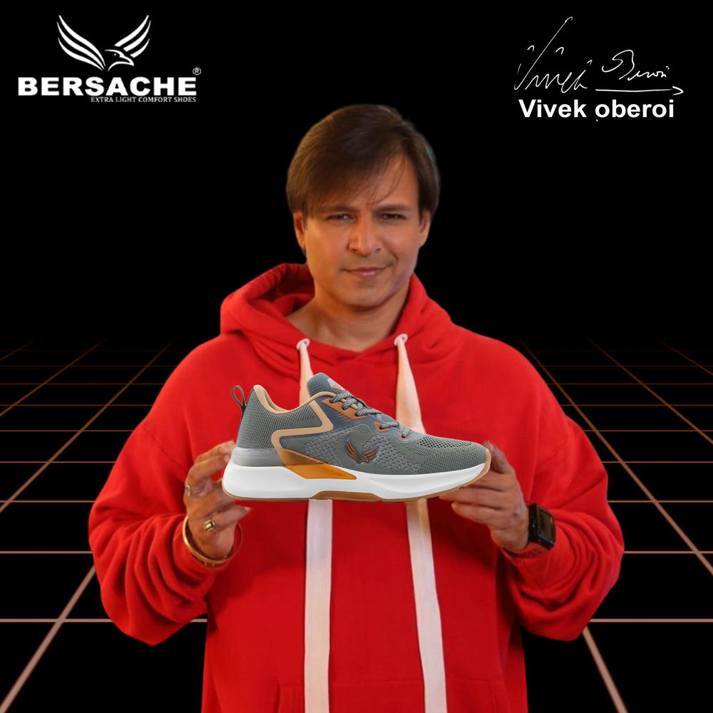 Bersache Premium Casual,Gym, Trending Stylish Running Shoes For Men (9204-Grey-Orange)