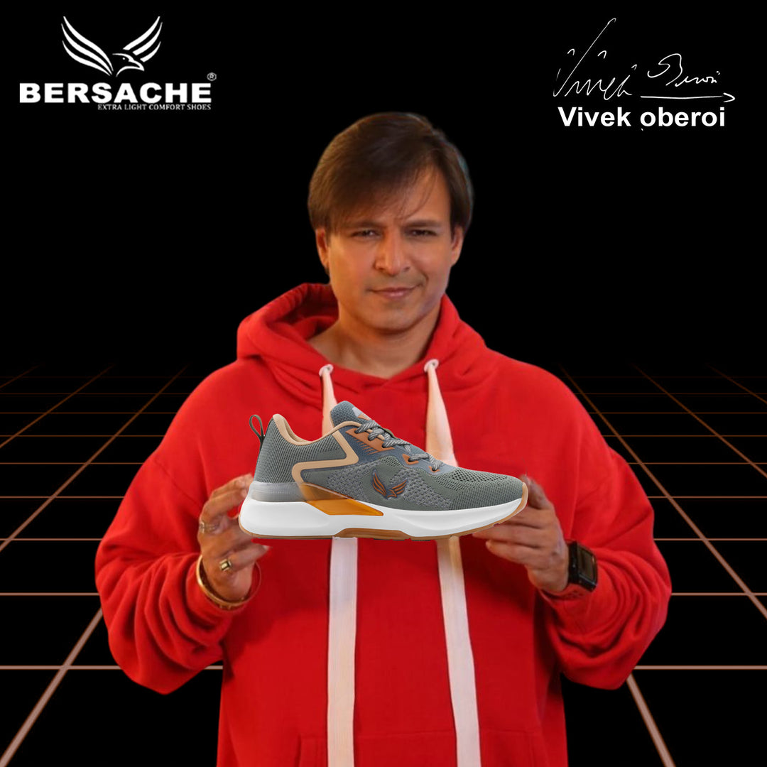 Bersache Premium Casual,Gym, Trending Stylish Running Shoes For Men (9204-Grey-Orange)