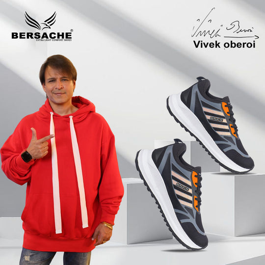 Bersache Lightweight Casual Sneaker Shoes For Men Black-8073