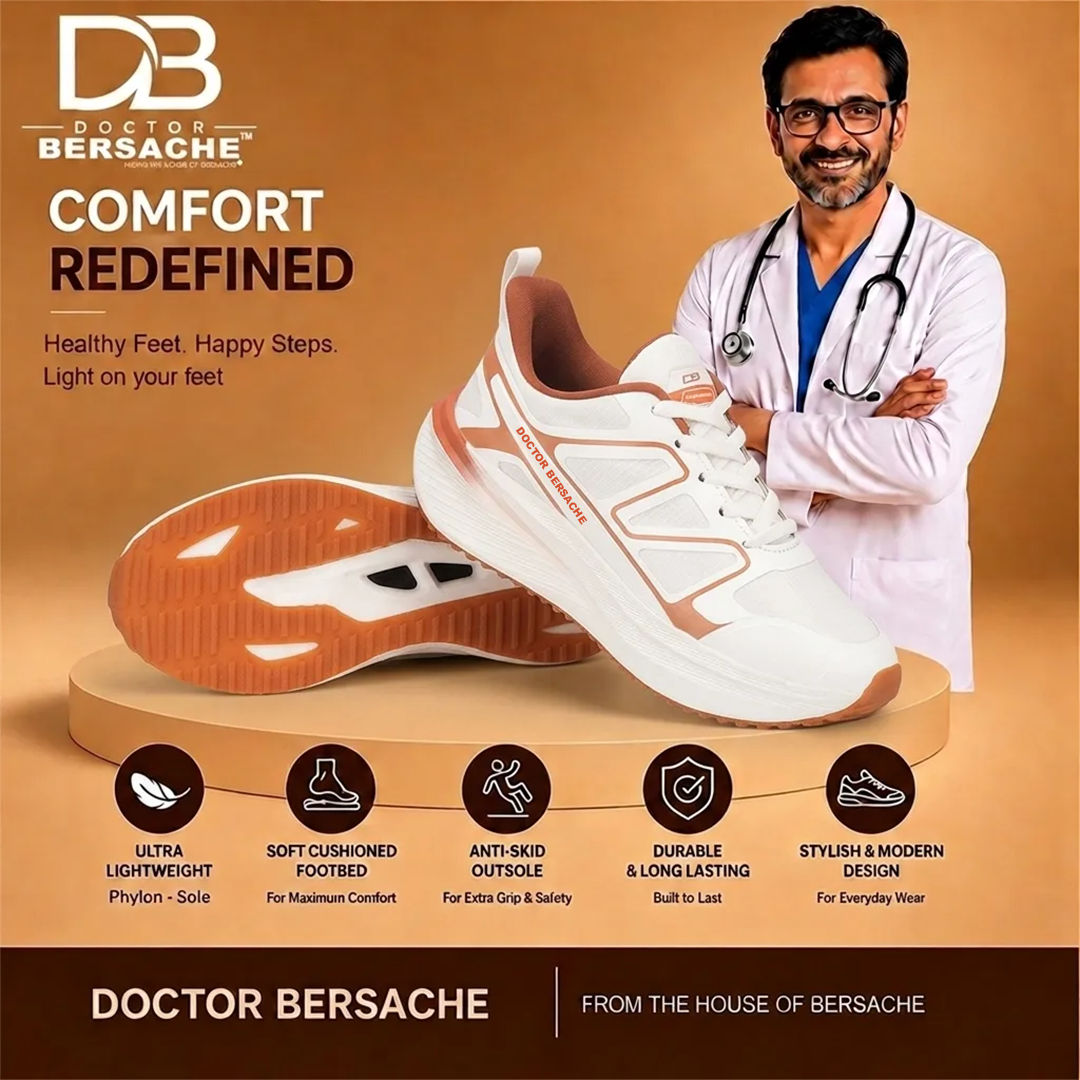 Doctor Bersache Newly Launched Orthopedic Comfort Sport Shoes for Men | Diabetic Friendly | Extra Cushioning | Arch Support | Pain | White-DS118