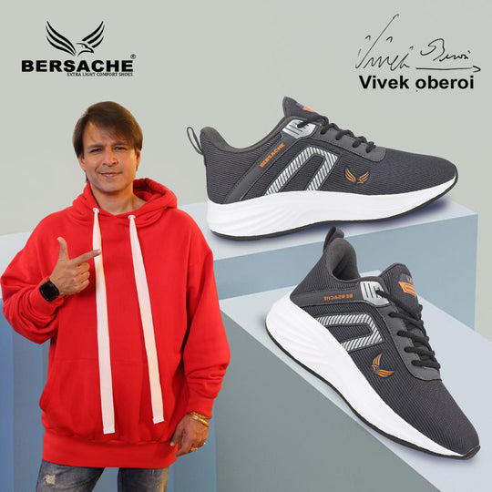 Bersache Lightweight Casual Sneaker Shoes For Men Grey-8080