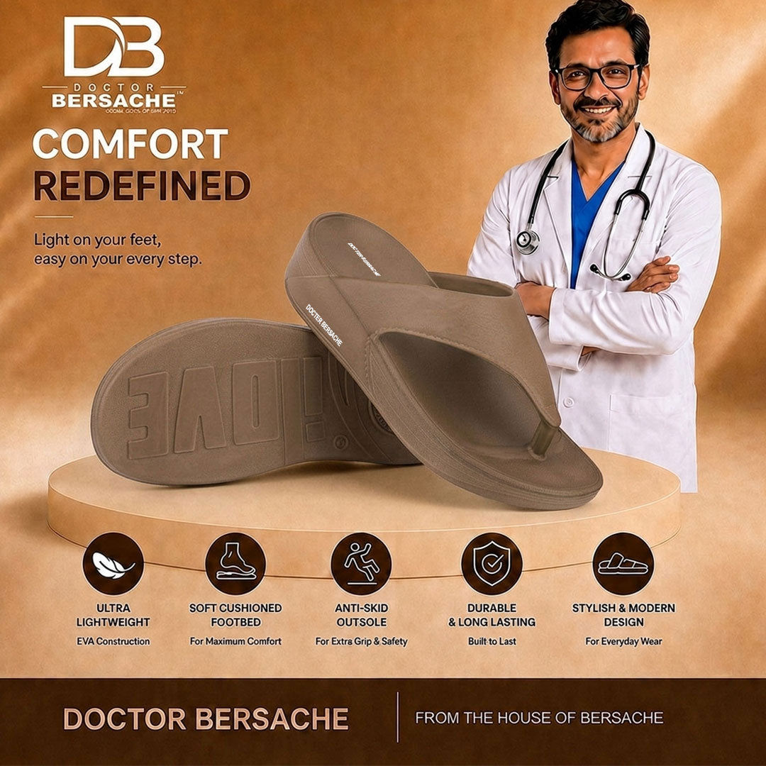 Doctor Bersache Newly Launched Orthopedic Comfort Slipper & Flip-flop for Men | Diabetic Friendly | Extra Cushioning | Arch Support | Pain Brown-DS111.