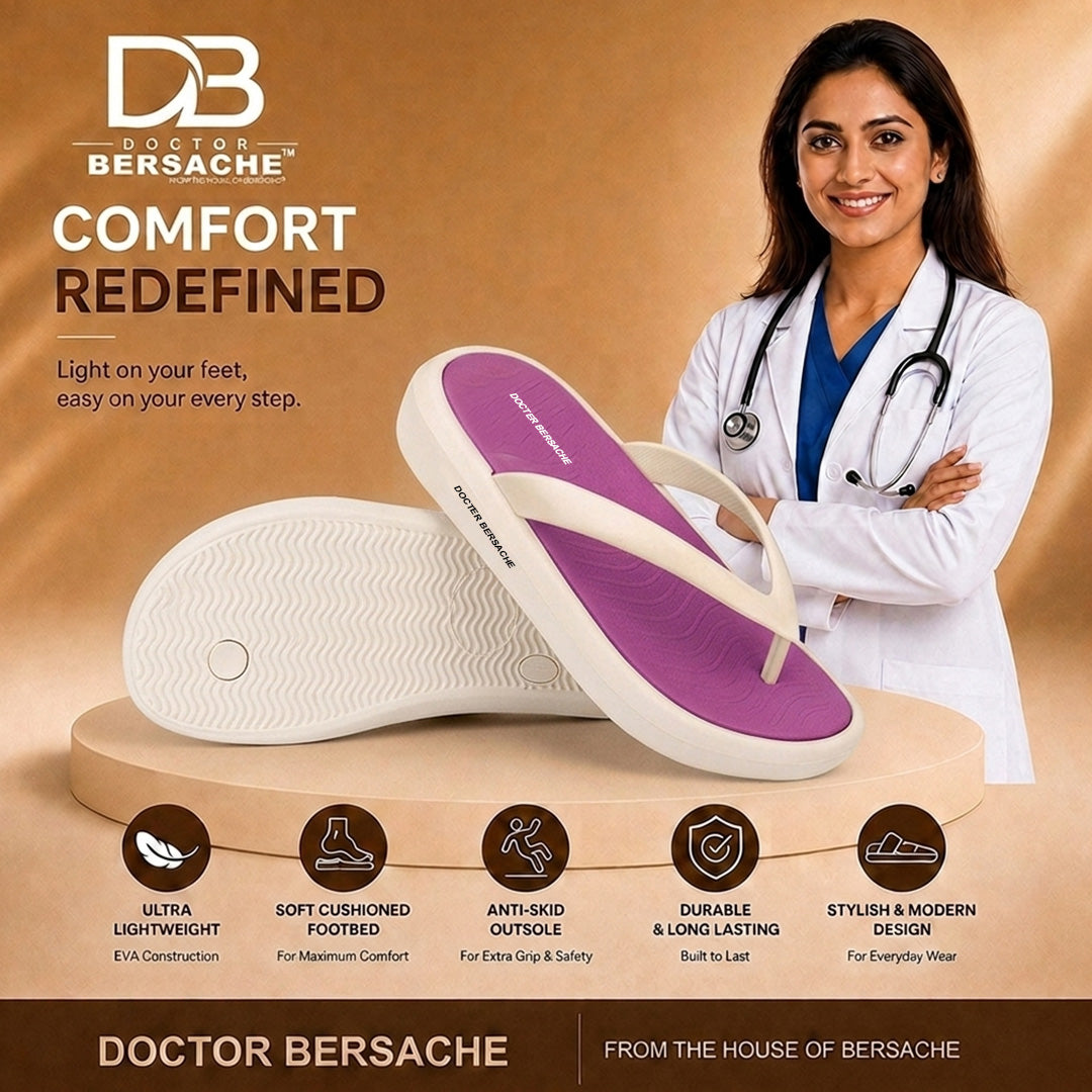 Doctor Bersache Newly Launched Orthopedic Comfort Slipper & Flip-Flop for Women | Diabetic Friendly | Extra Cushioning | Arch Support | Pain Purple -DS122 .