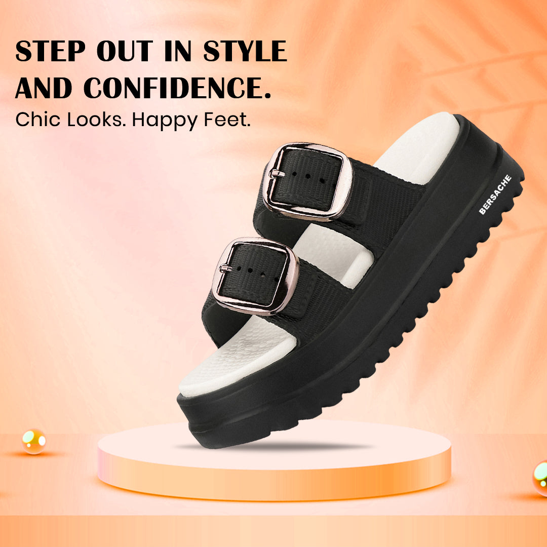 Bersache Extra Soft Classic Casual CHAPPAL with  Regular wear with Ultra Soft & Flexibility Technology  Slippers for Women's-(6362-Black).