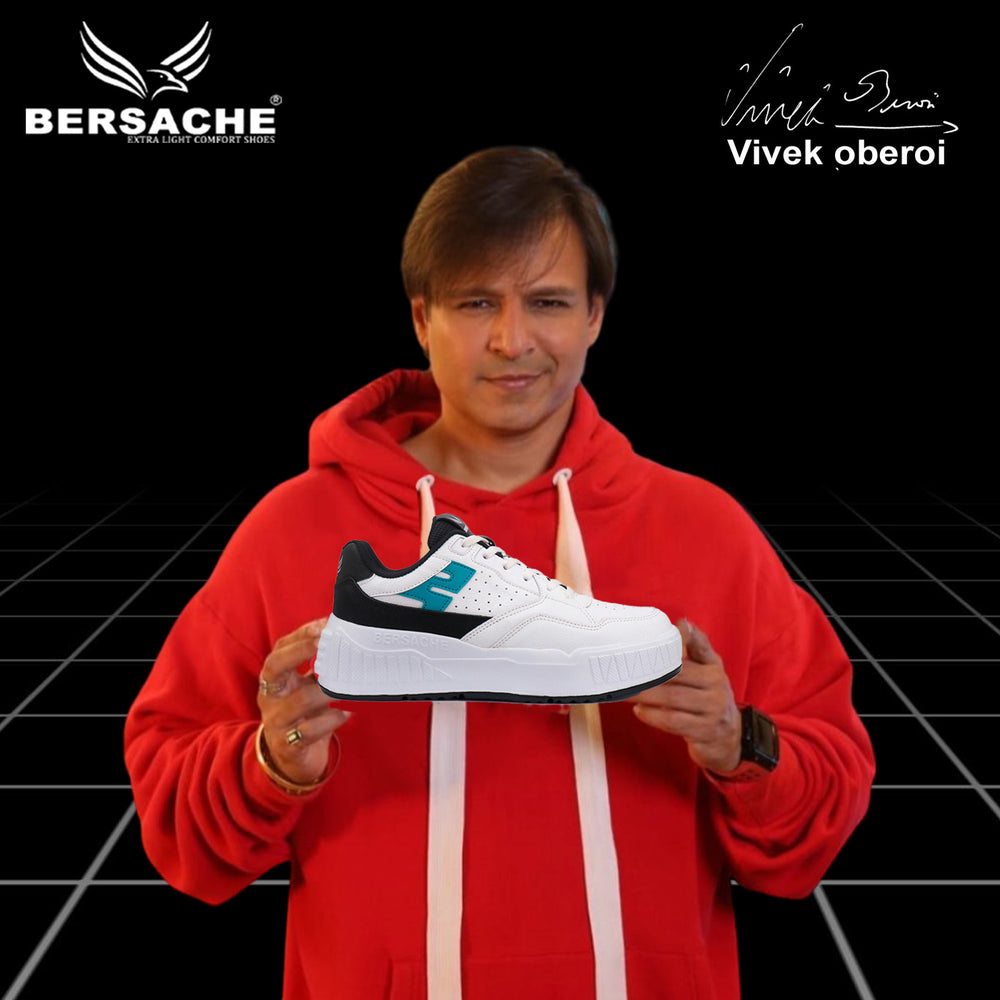 Bersache Lightweight Sports Running Shoes For Men Light (White & Black-8047)