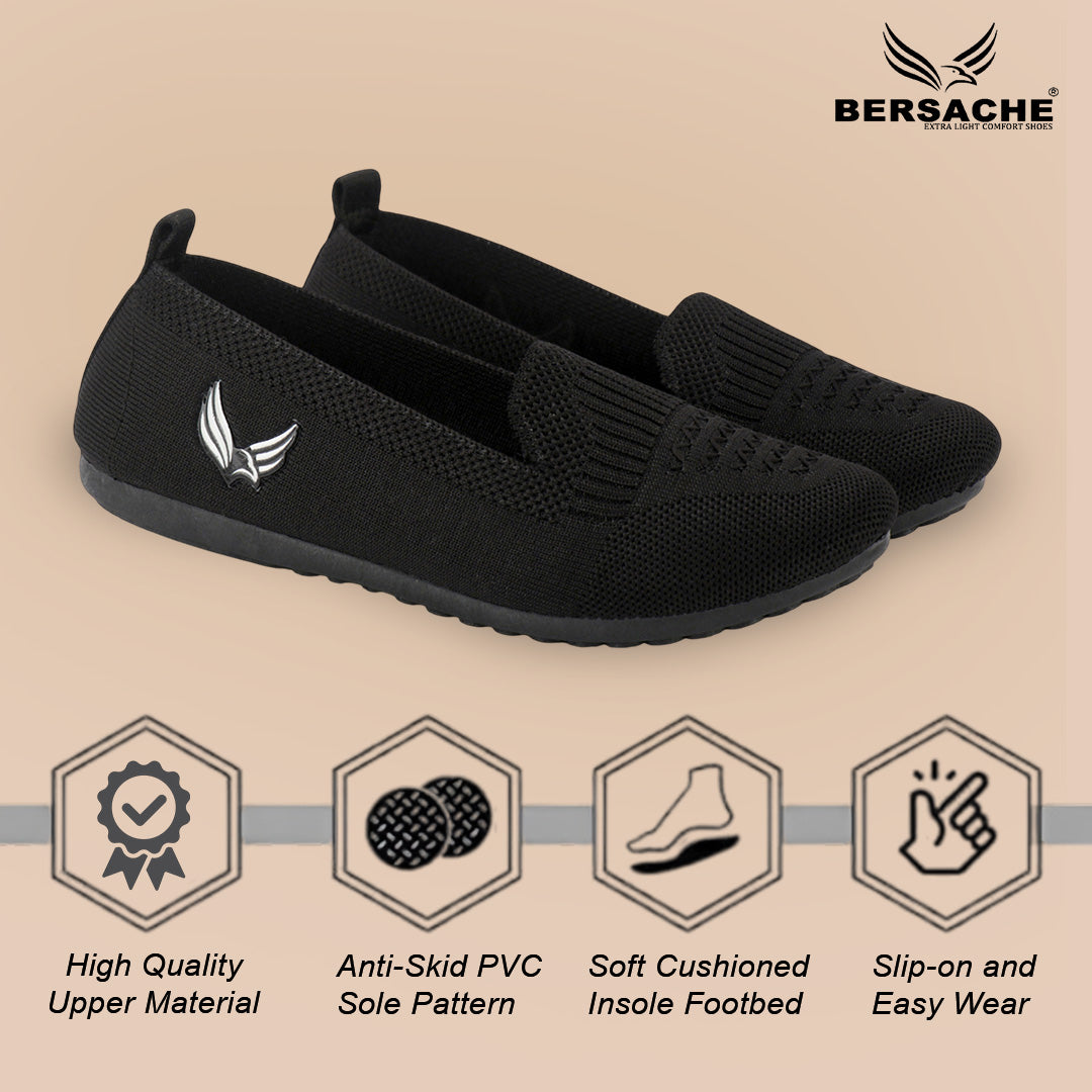 BERSACHE Women's Belly – Lightweight, Breathable & Comfortable Daily Wear Shoes(Black-6275).