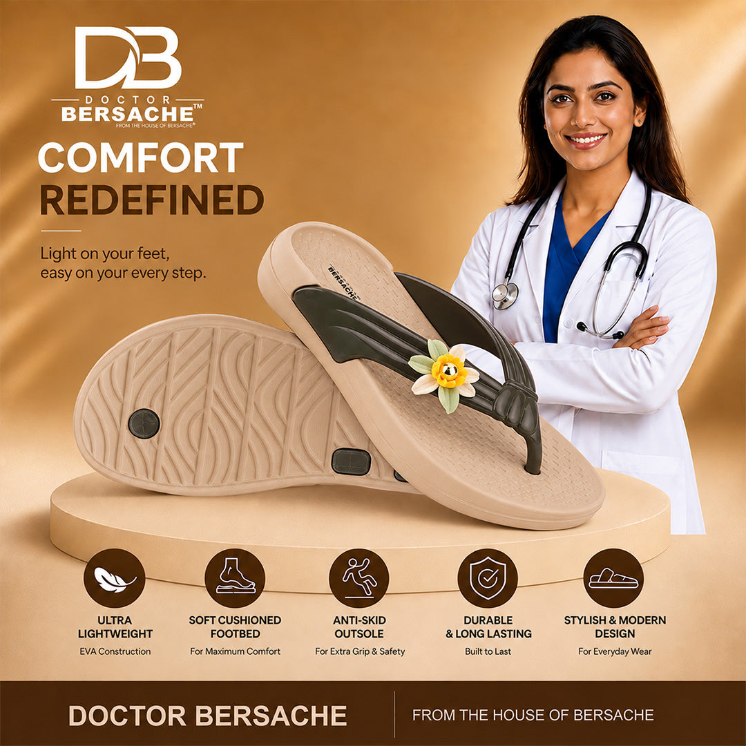 Doctor Bersache Newly Launched Orthopedic Comfort Slippers for Women | Diabetic Friendly | Extra Cushioning | Arch Support | Pain Relief Beige-DB -145