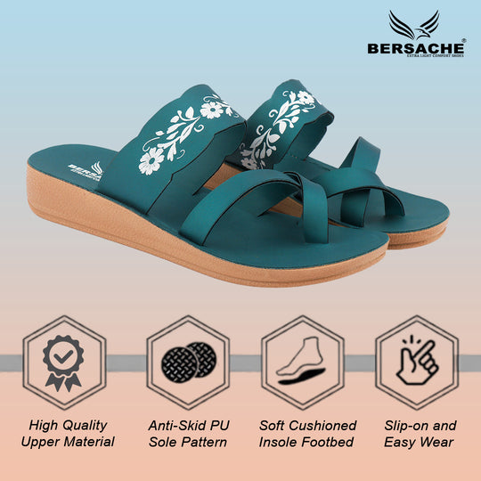 Bersache Extra Soft Classic Casual with  Regular wear with Ultra Soft & Flexibility Technology Flip-Flop for Women's & Girl's (6243-Green)