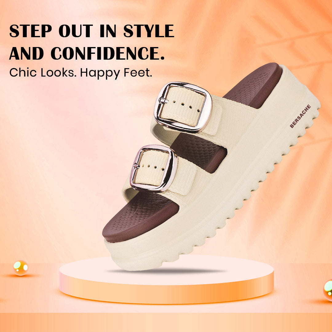 Bersache Extra Soft Classic Casual  with Regular wear with Ultra Soft & Flexibility Technology Sandals for Women's-(6363-Beige).