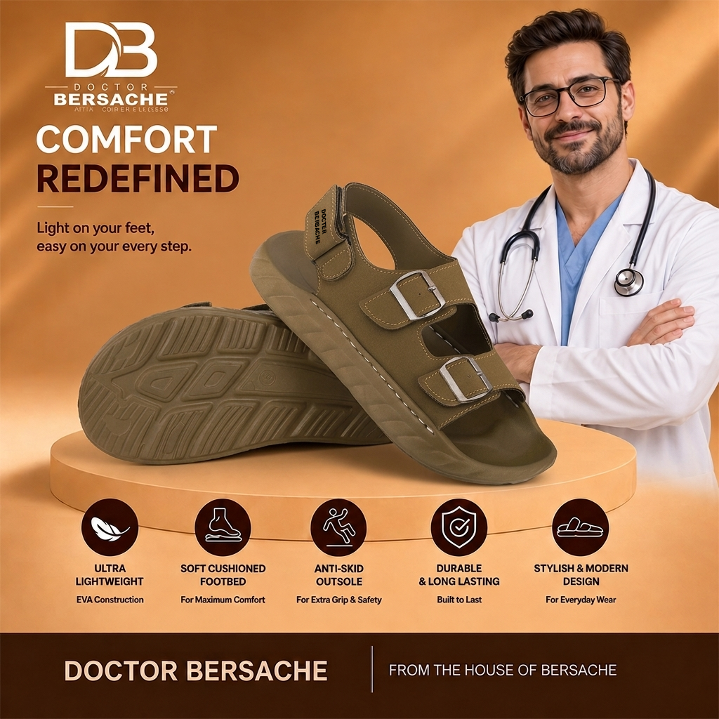 Doctor Bersache Newly Launched Orthopedic Comfort slider for Men | Diabetic Friendly | Extra Cushioning | Arch Support | Pain | Brown-DS135