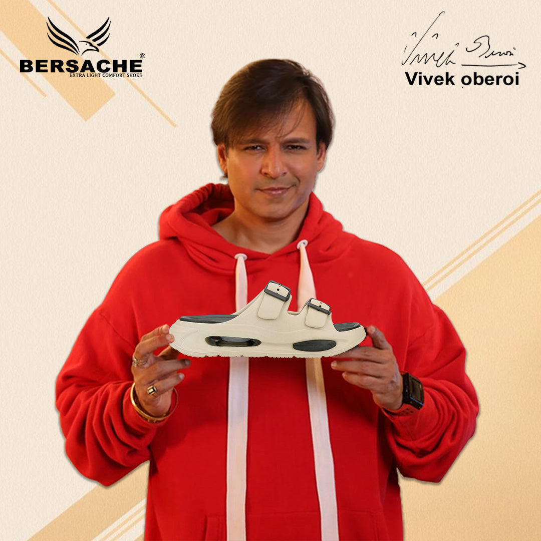 Bersache Extra Soft Classic Casual  with Regular wear with Ultra Soft & Flexibility Technology Sandals for Men's-(6346-Beige & Black).