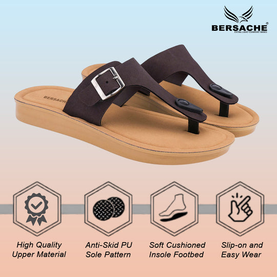 Bersache Extra Soft Classic Casual with  Regular wear with Ultra Soft & Flexibility Technology Flip-Flop for Women's & Girl's (6259-Brown)