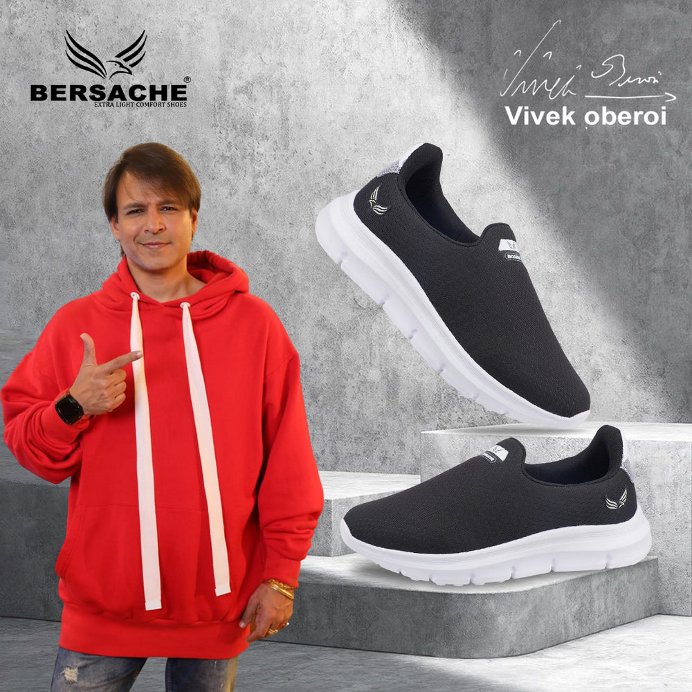 Bersache Lightweight Casual Sneaker Shoes For Men Black-8070