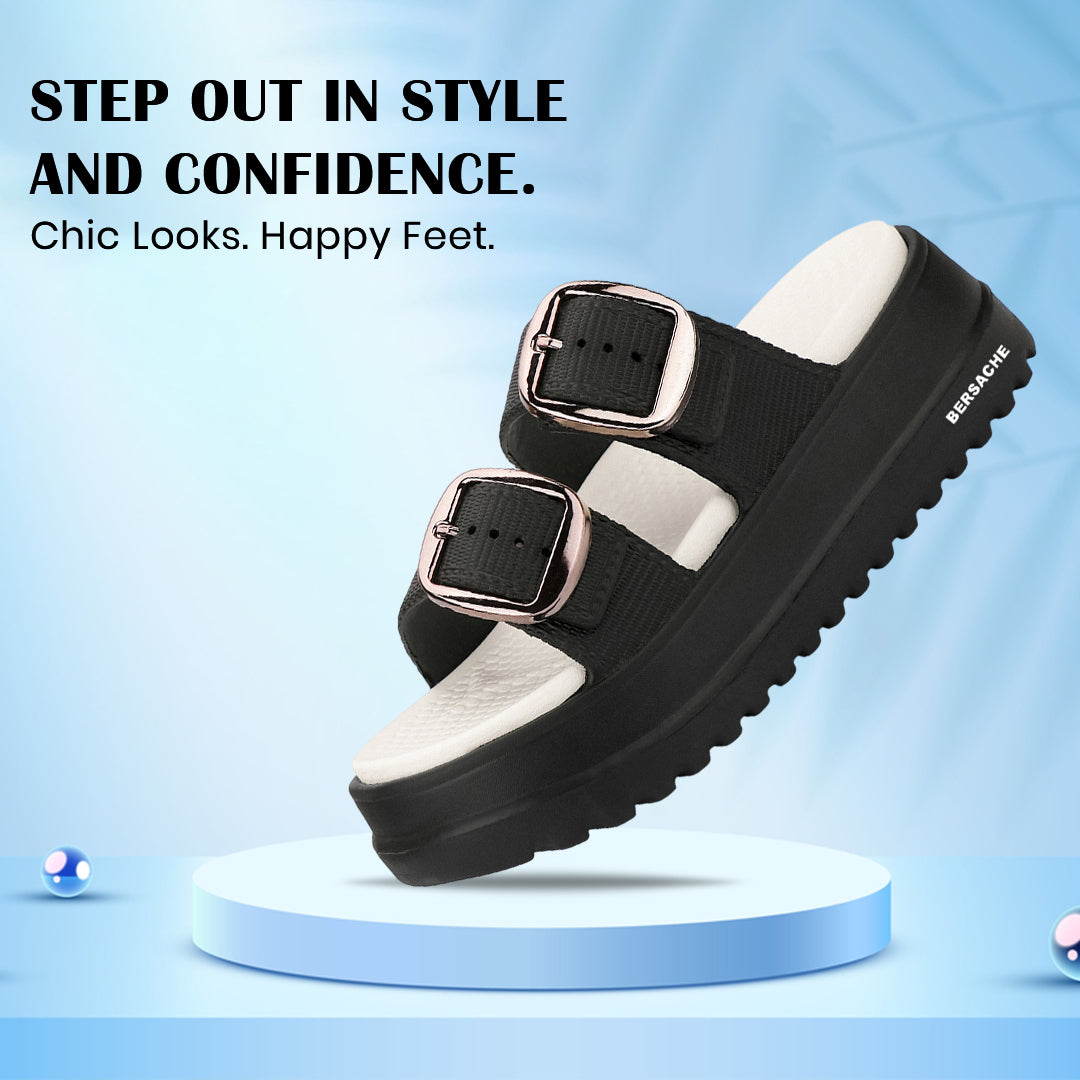 Bersache Extra Soft Classic Casual  with Regular wear with Ultra Soft & Flexibility Technology Sandals for Women's-(6362-Black).