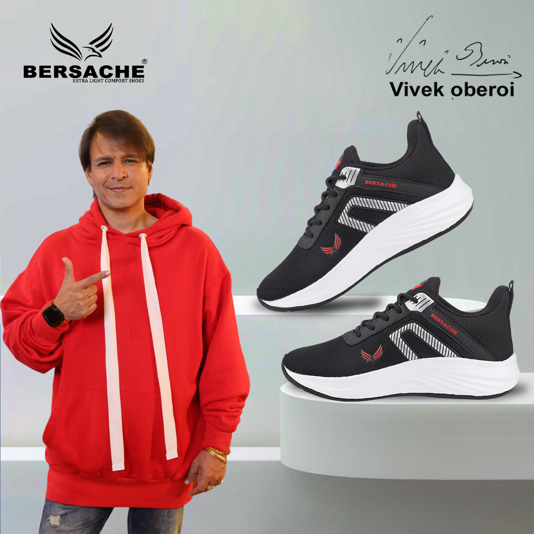 Bersache Lightweight Casual Sneaker Shoes For Men Black-8079