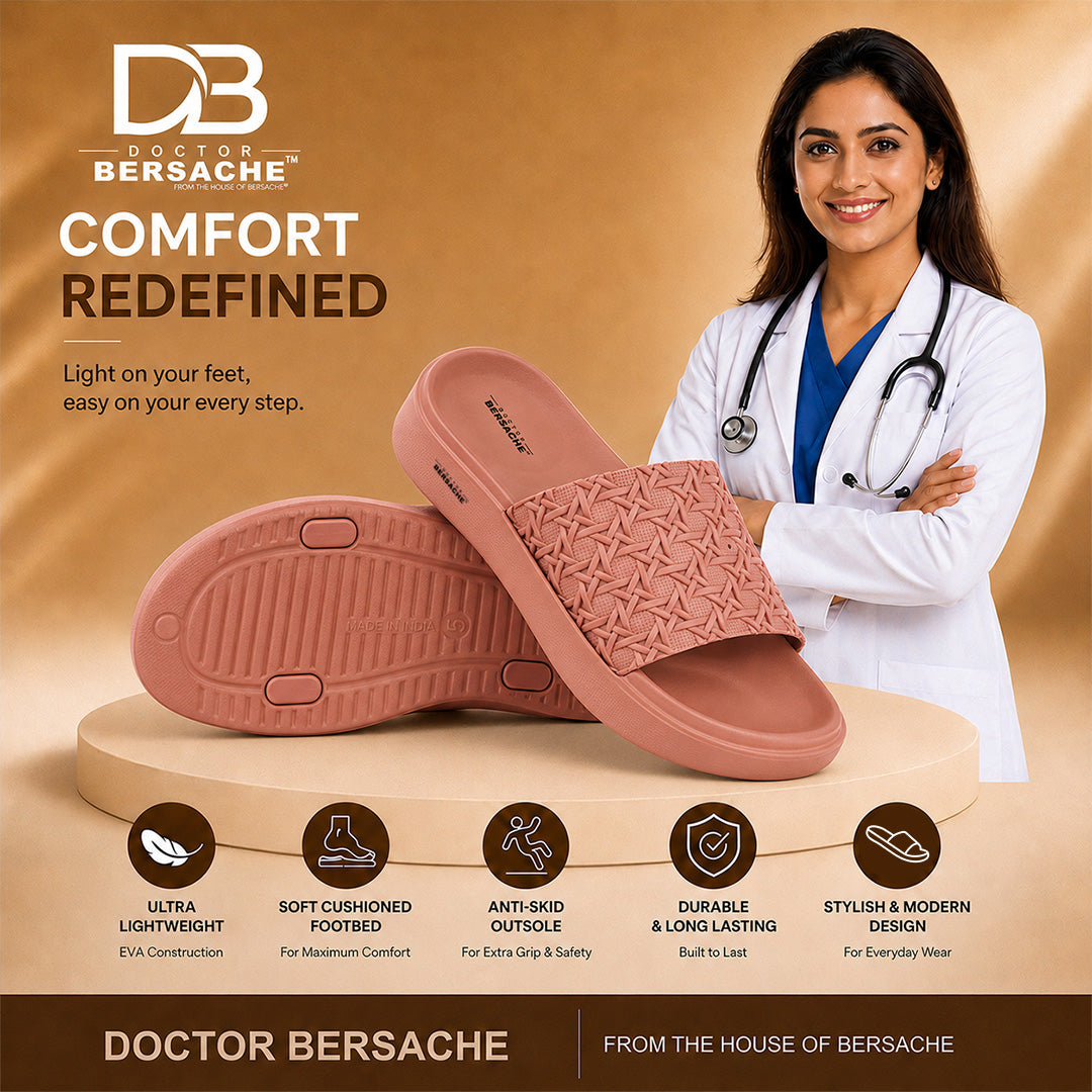 Doctor Bersache Newly Launched Orthopedic Comfort Slippers for Women | Diabetic Friendly | Extra Cushioning | Arch Support | Pain Relief Peach-DB -139