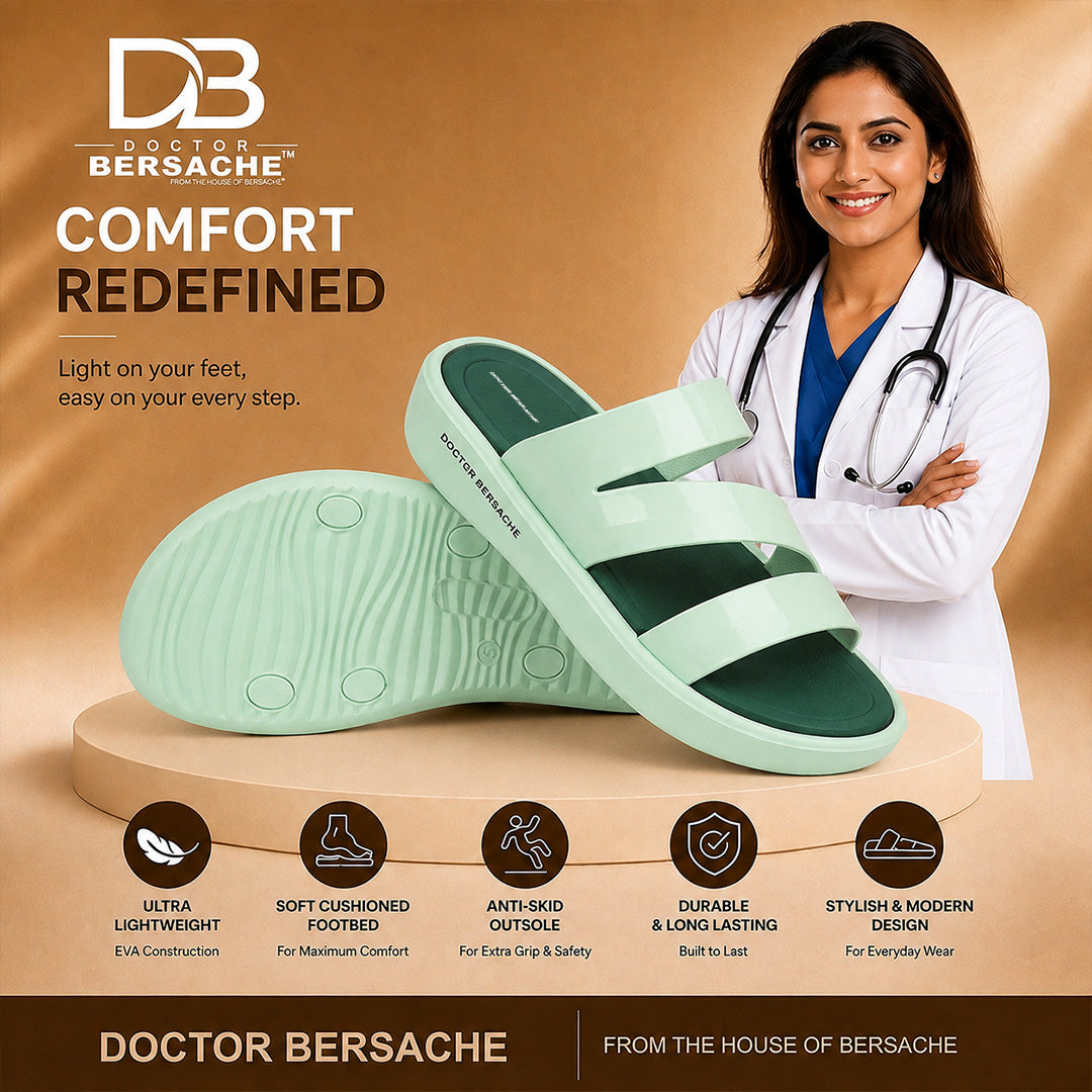 Doctor Bersache Newly Launched Orthopedic Comfort Slider for Women | Diabetic Friendly | Extra Cushioning | Arch Support | Pain Green -DS125.