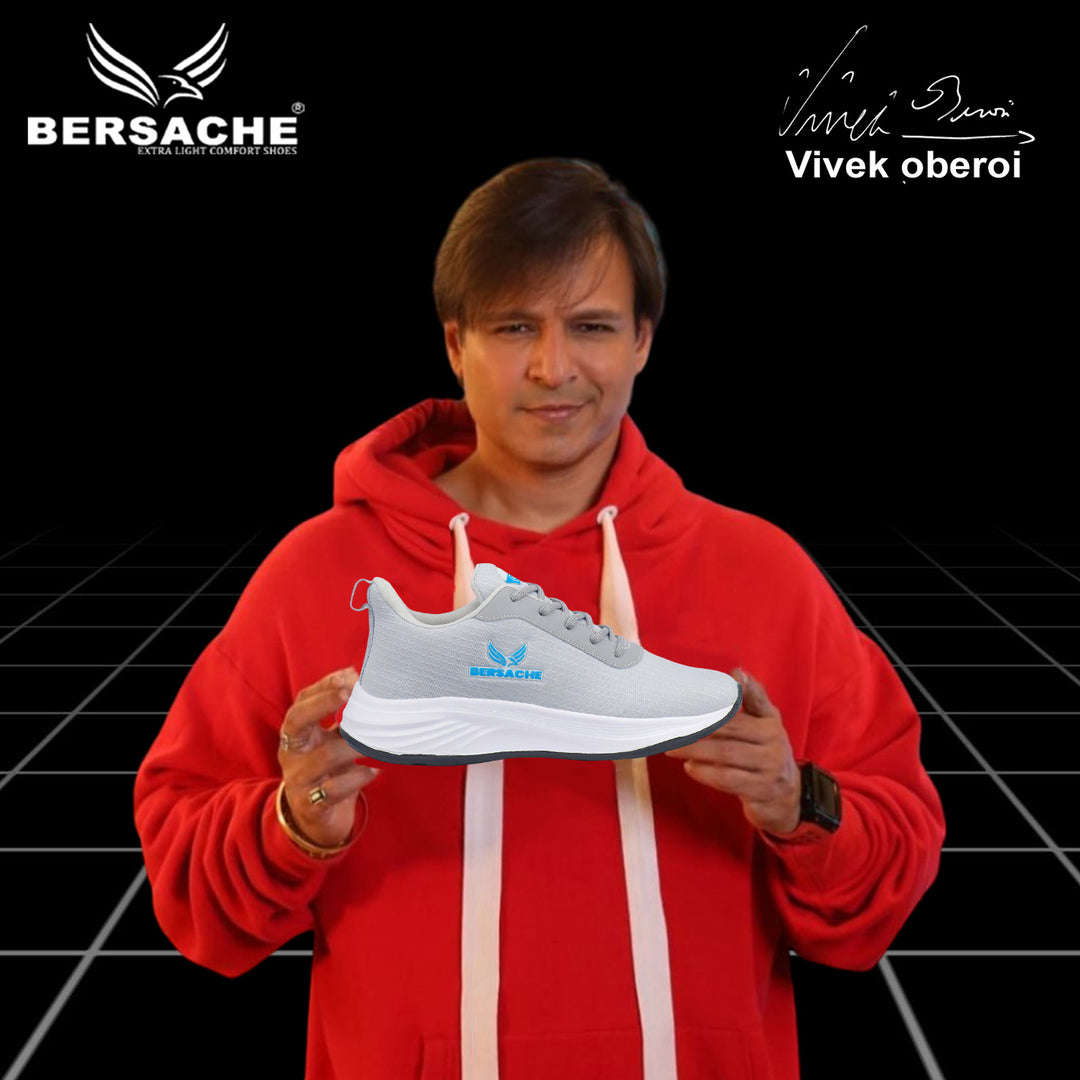 Bersache Lightweight Sports Running Shoes For Men Light Grey-8068