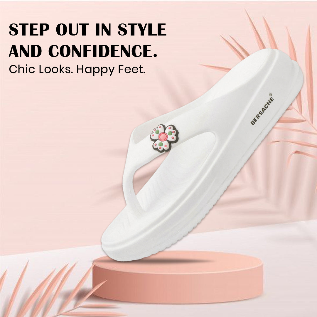 Bersache Extra Soft Classic Casual  with  Regular wear with Ultra Soft & Flexibility Technology Flip-Flop for Women's-(6298-White).