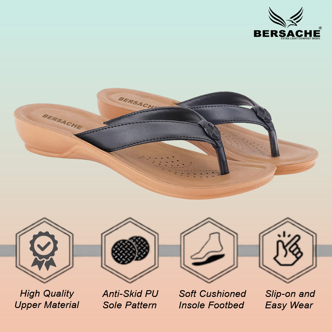 Bersache Extra Soft Classic Casual with  Regular wear with Ultra Soft & Flexibility Technology Sandal For Women's/Girl's-(Black-6229)