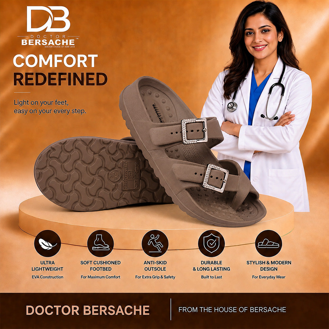 Doctor Bersache Newly Launched Orthopedic Comfort Slippers for Women | Diabetic Friendly | Extra Cushioning | Arch Support | Pain Relief Brown-DB -146
