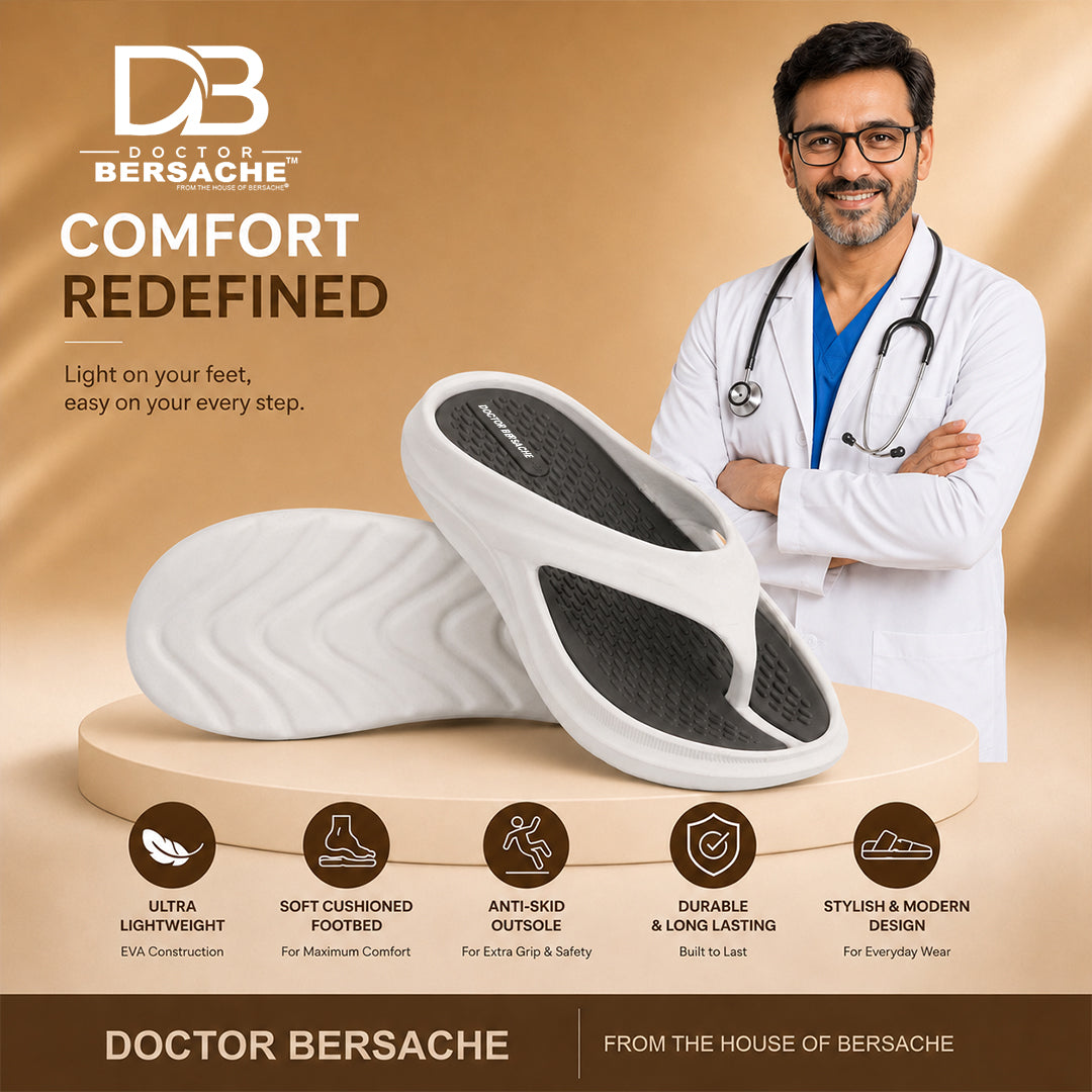 Doctor Bersache Newly Launched Orthopedic Comfort Slippers And Flip-Flop for Men | Diabetic Friendly | Extra Cushioning | Arch Support | Pain |  White DS101