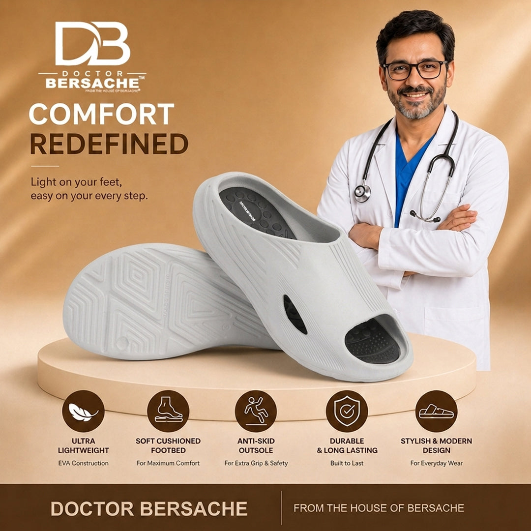 Doctor Bersache Newly Launched Orthopedic Comfort Slider for Men | Diabetic Friendly | Extra Cushioning | Arch Support | Pain | White DS103.