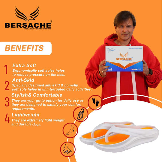 Bersache Extra Soft Classic Casual with  Regular wear with Ultra Soft & Flexibility Technology Clogs for Men's & Boy's-(6175-Orange)