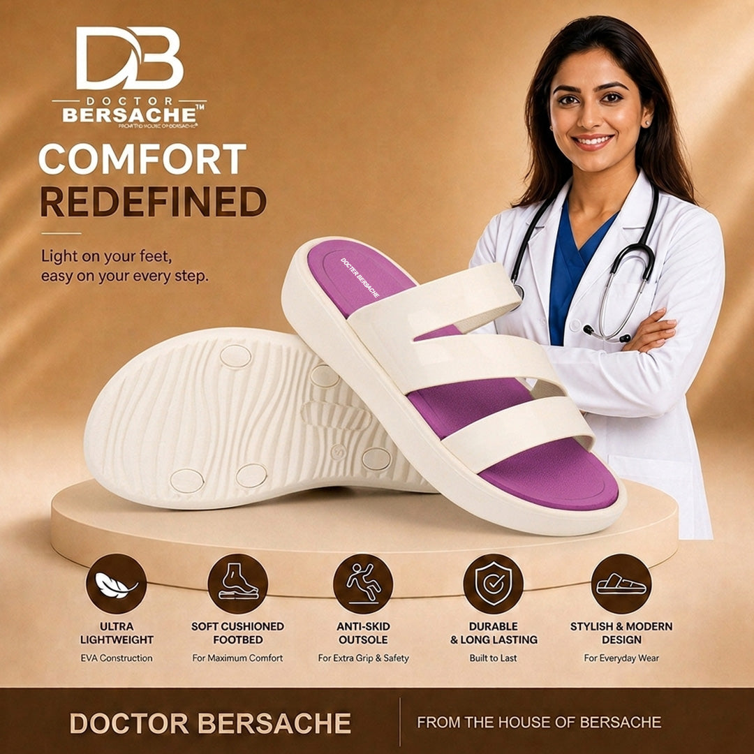 Doctor Bersache Newly Launched Orthopedic Comfort Slider for Women | Diabetic Friendly | Extra Cushioning | Arch Support | Pain Purple-DS127.