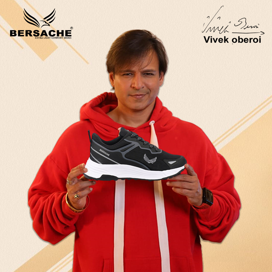 Bersache Premium Sports ,walking,Gym,cricket, Trending  Running Shoes For Men's (Black-Gray-8123)