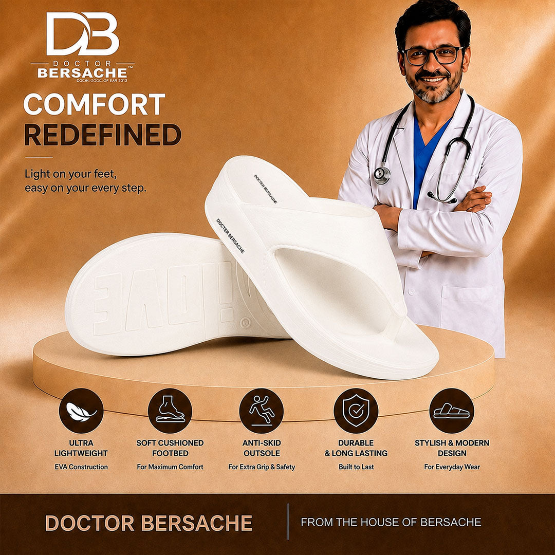 Doctor Bersache Newly Launched Orthopedic Comfort Slipper & Flip-flop for Men | Diabetic Friendly | Extra Cushioning | Arch Support | Pain White-DS112.