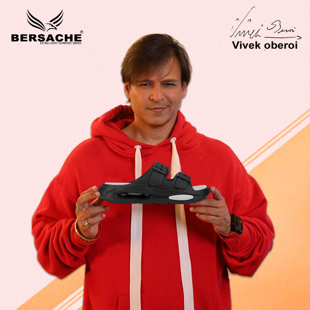 Bersache Extra Soft Classic Casual CHAPPAL with  Regular wear with Ultra Soft & Flexibility Technology  Slippers for Men's-(6345-Gray & Black)