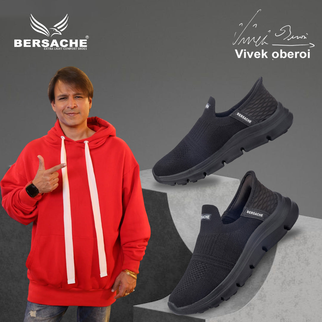 Bersache Lightweight Casual Sneaker Shoes For Men Black-8077