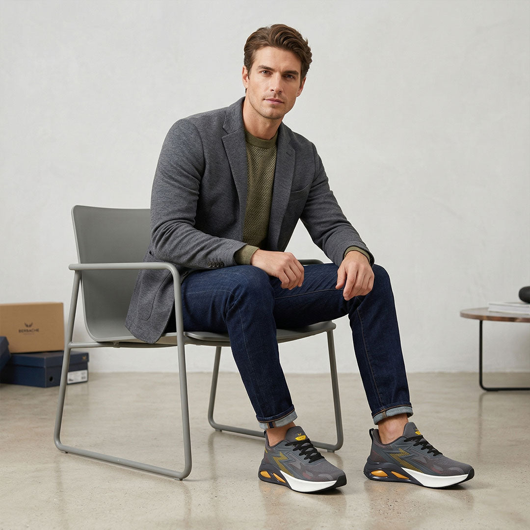 Bersache Casual Sneaker shoe for Men| Soft Cushioned Insole , Slip-Resistance Casuals For Men (Grey-9217).