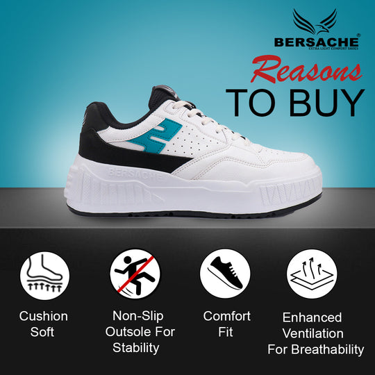Bersache Lightweight Sports Running Shoes For Men Light (White & Black-8047)