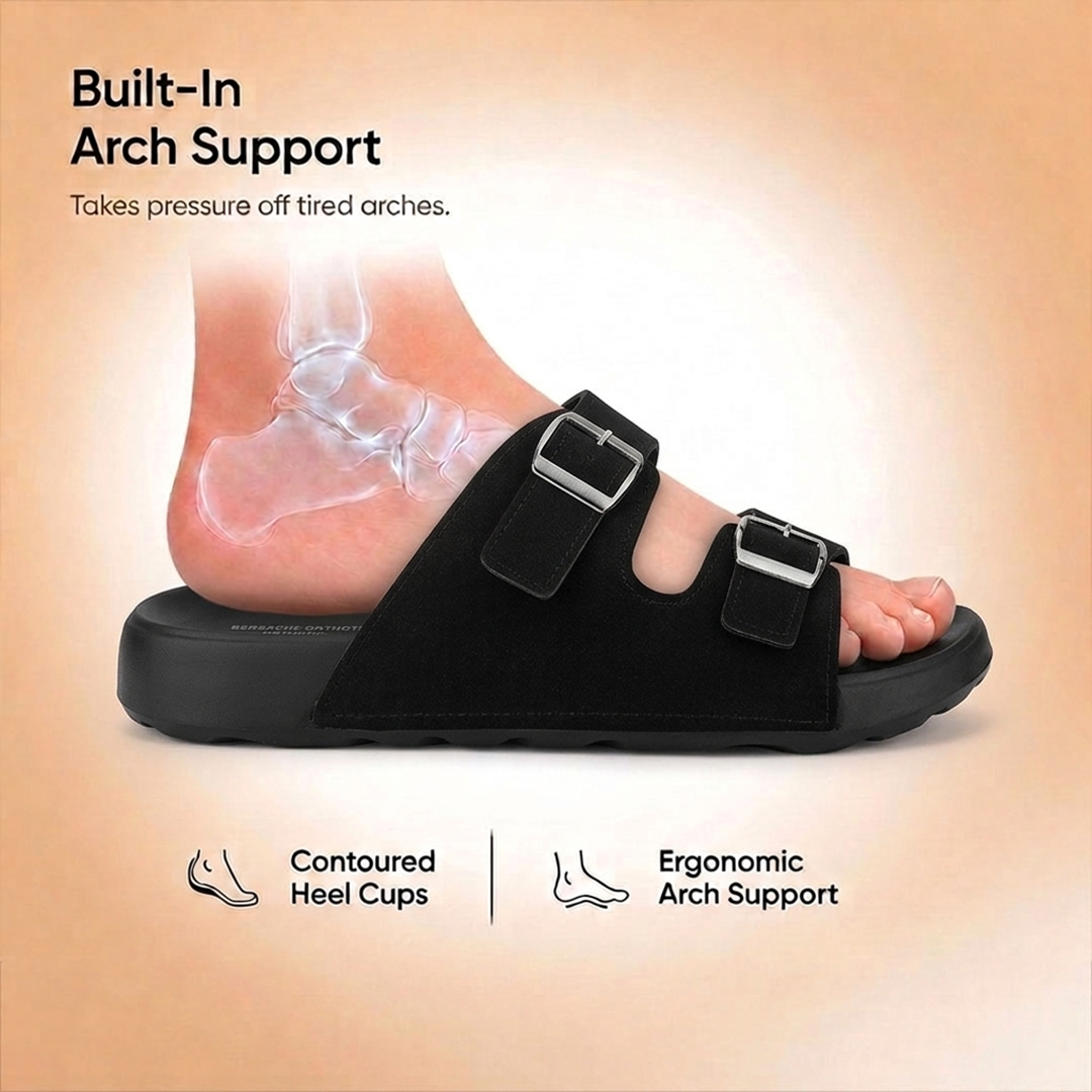 Doctor Bersache Newly Launched Orthopedic Comfort Slider for Men | Diabetic Friendly | Extra Cushioning | Arch Support | Pain Relief Black-DB -132