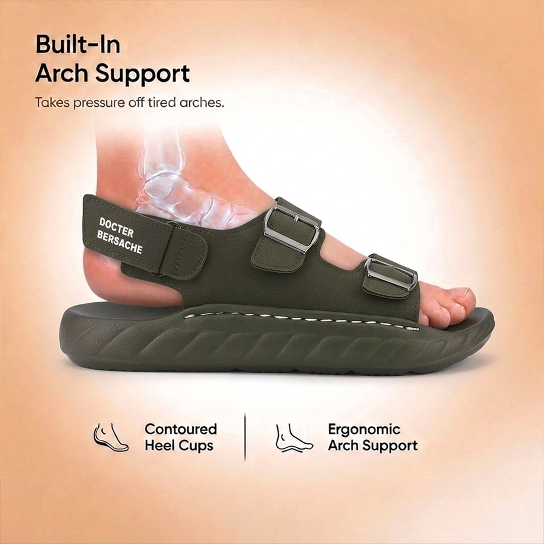 Doctor Bersache Newly Launched Orthopedic Comfort slider for Men | Diabetic Friendly | Extra Cushioning | Arch Support | Pain | Olive -DS134