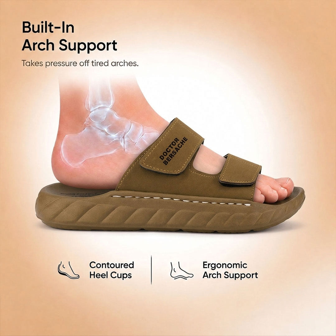Orthopedic Comfort slider for Men | Diabetic Friendly | Extra Cushioning | Arch Support | Pain | Brown-DS128