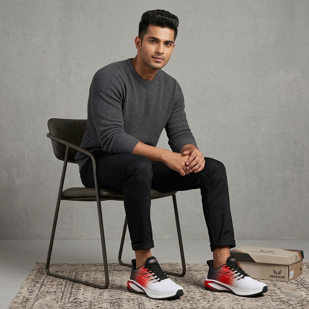 Bersache Casual Sneaker shoe for Men| Soft Cushioned Insole , Slip-Resistance Casuals For Men (Red-White-9214).