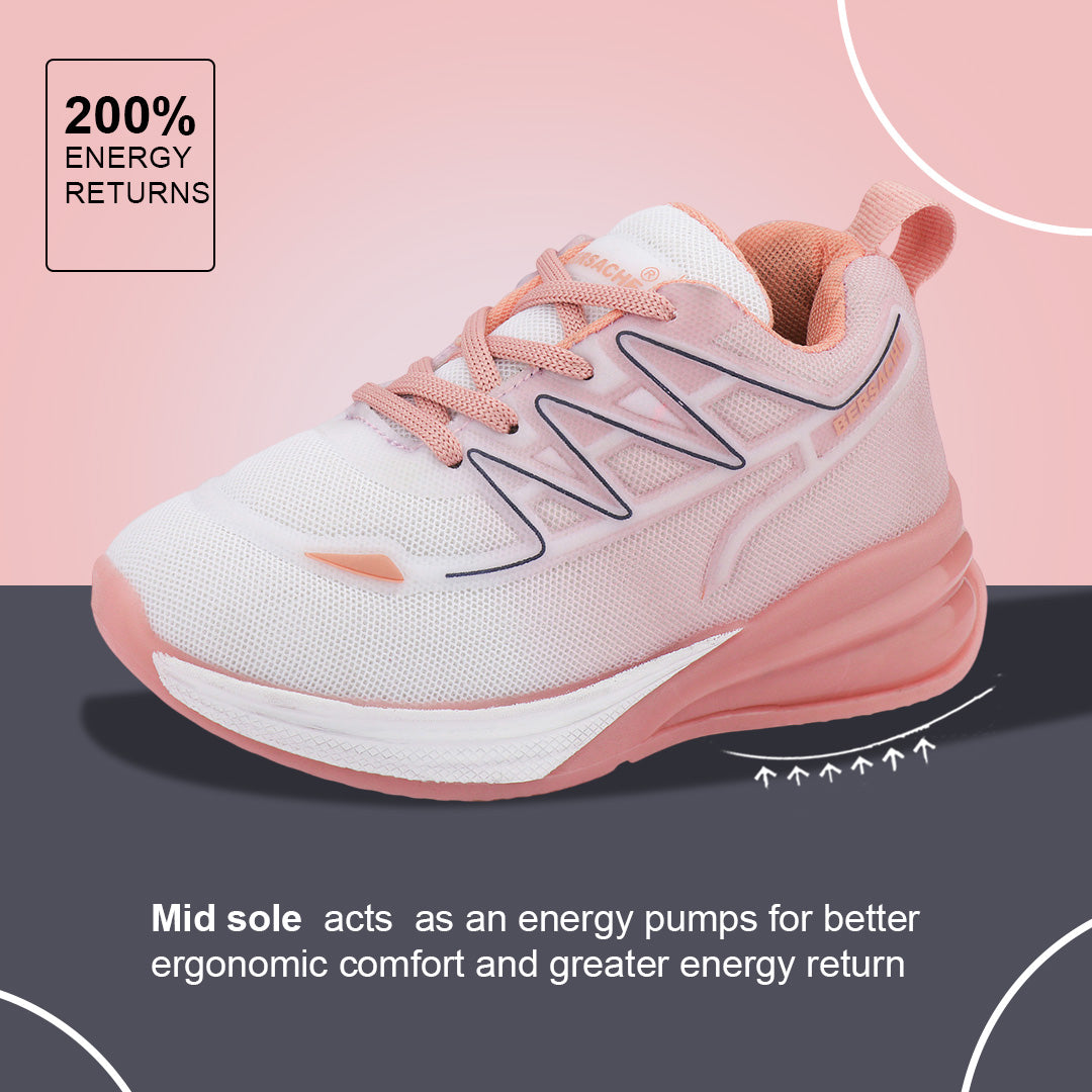 Bersache Casual Sneaker shoe for Kids|Soft Cushioned Insole,Slip-Resistance Casuals For Kids - Pink- 8088.