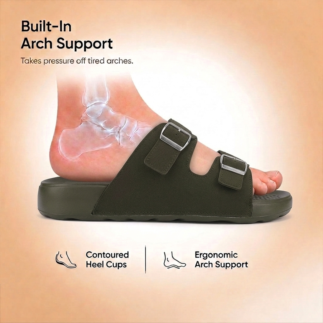 Doctor Bersache Newly Launched Orthopedic Comfort slider for Men | Diabetic Friendly | Extra Cushioning | Arch Support | Pain | Olive -DS133