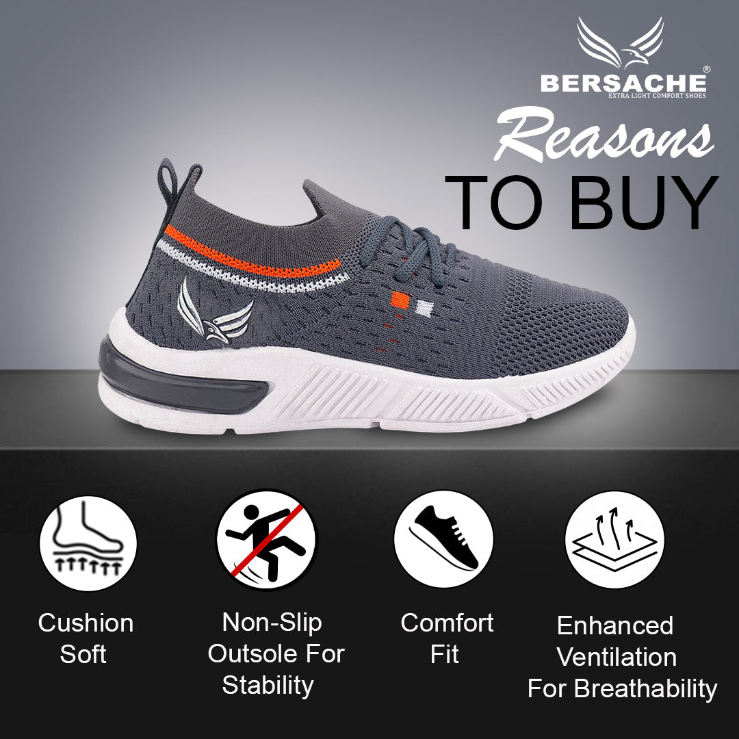 Bersache Premium Sports,walking,Gym,cricket,Trending Running Shoes For Kid's - Grey -8083.