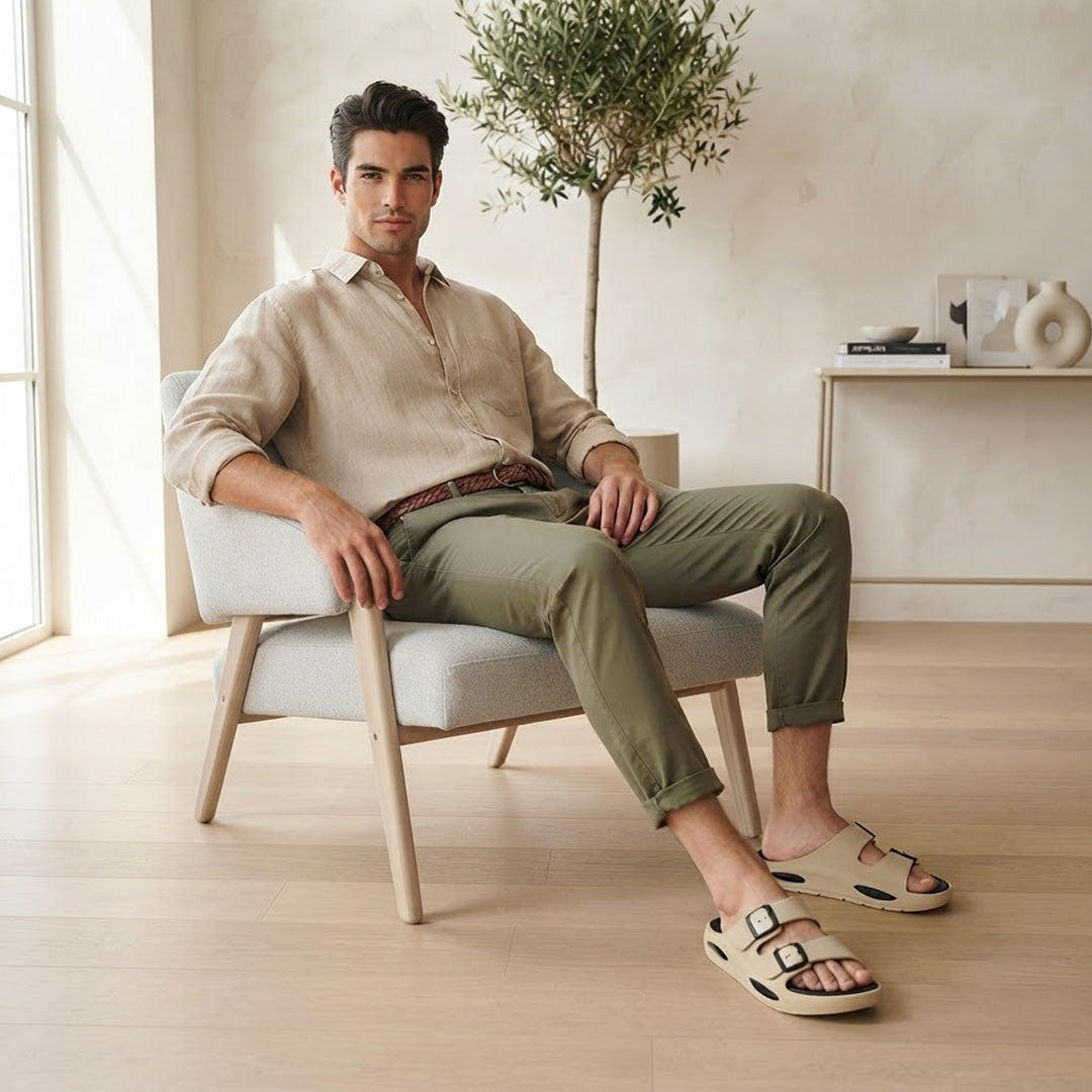 Bersache Extra Soft Classic Casual  with Regular wear with Ultra Soft & Flexibility Technology Sandals for Men's-(6346-Beige & Black)