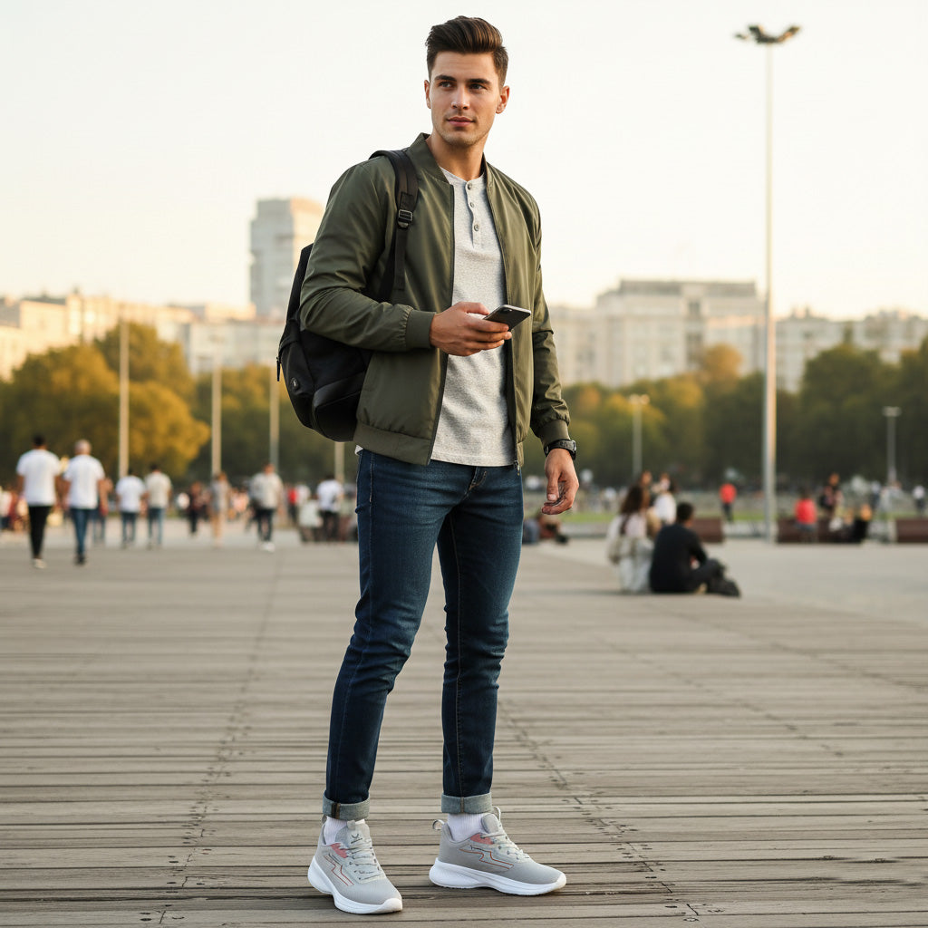 Bersache Lightweight Casual Sneaker Shoes For Men Light Grey-8085