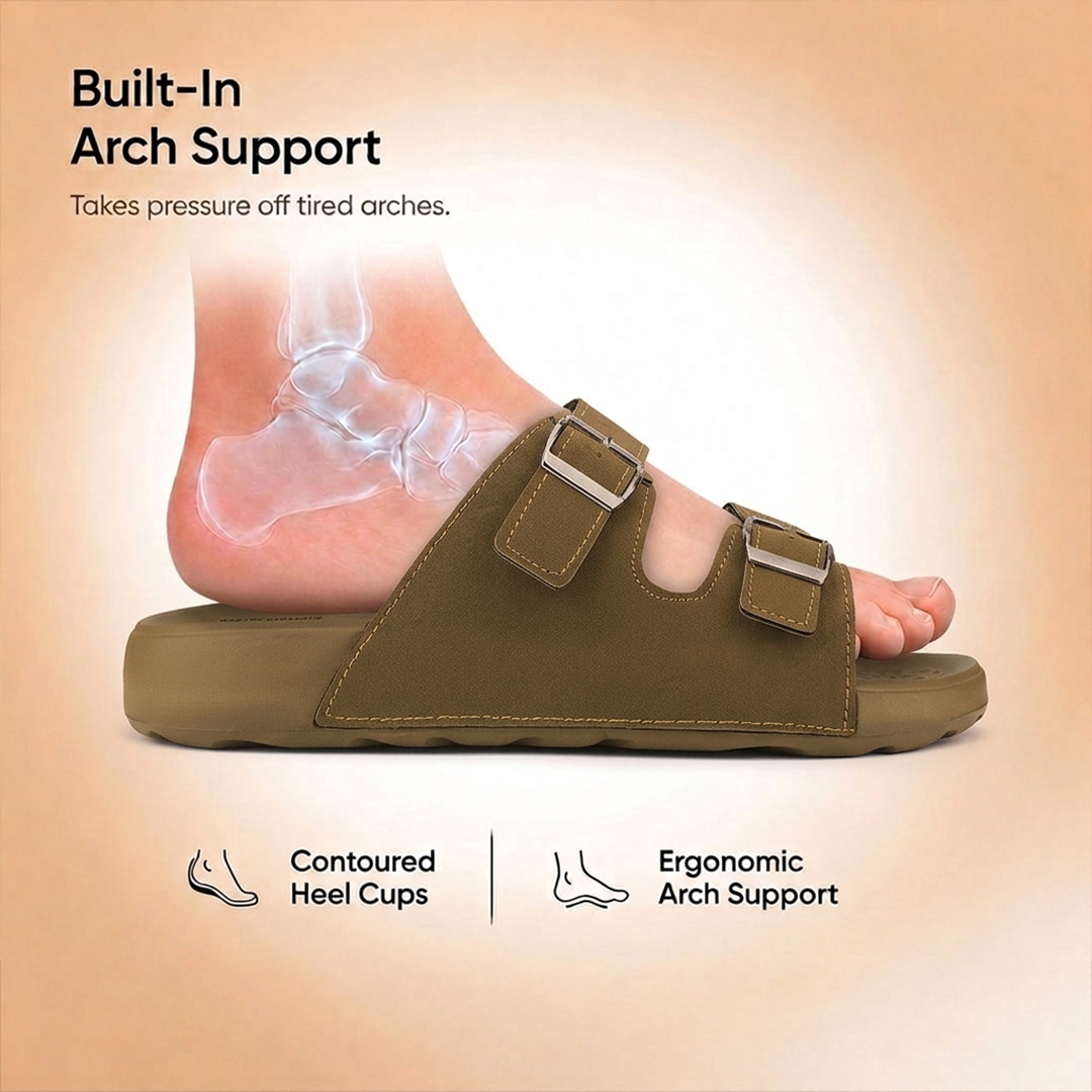 Doctor Bersache Newly Launched Orthopedic Comfort slider for Men | Diabetic Friendly | Extra Cushioning | Arch Support | Pain | Brown-DS131