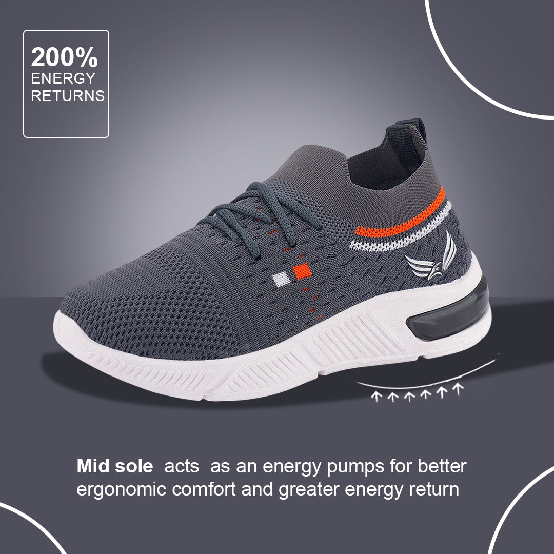 Bersache Casual Sneaker shoe for Kids|Soft Cushioned Insole,Slip-Resistance Casuals For Kids - Grey -8083.