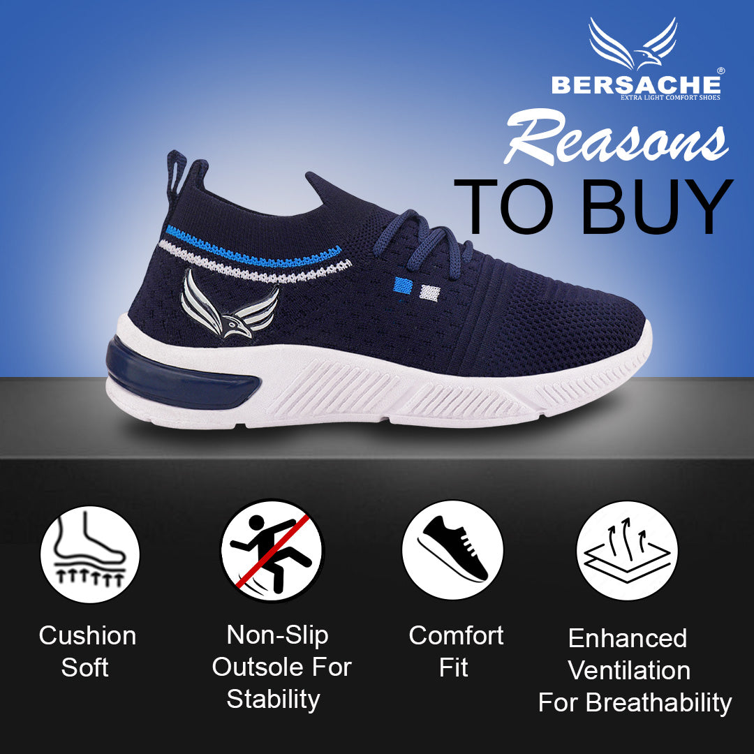 Bersache Premium Sports,walking,Gym,cricket,Trending Running Shoes For Kid's - Blue -8084.
