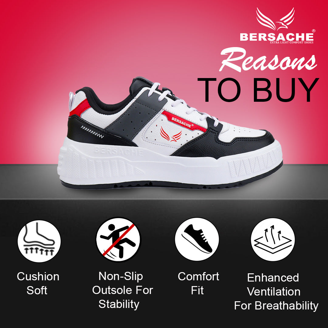 Bersache Lightweight Sports Running Shoes For Men Light ( Black& Red -8050)